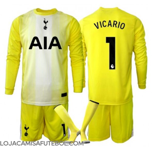 Camisa de Futebol Tottenham Hotspur Guglielmo Vicario #1 Goleiro Equipamento Alternativo Infantil 2025-26 Manga Comprida (+ Calças curtas)